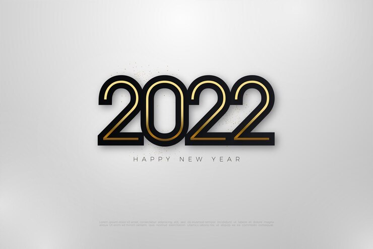 Vector 2022 feliz año nuevo con números finos de oro envueltos en negro