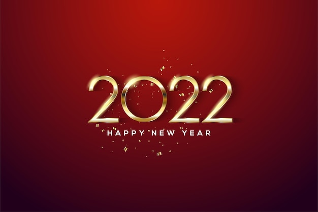 2022 feliz año nuevo con números finos de oro sobre un fondo rojo.