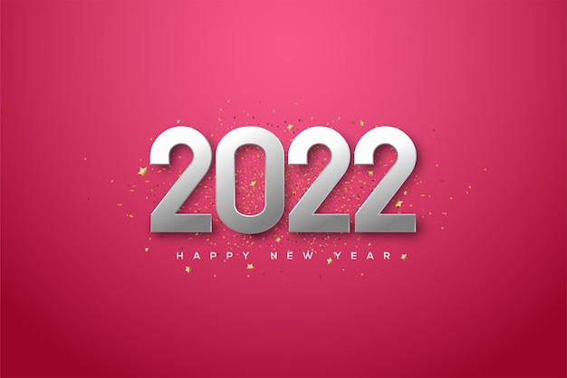 2022 feliz año nuevo con números plateados sobre un fondo rosa