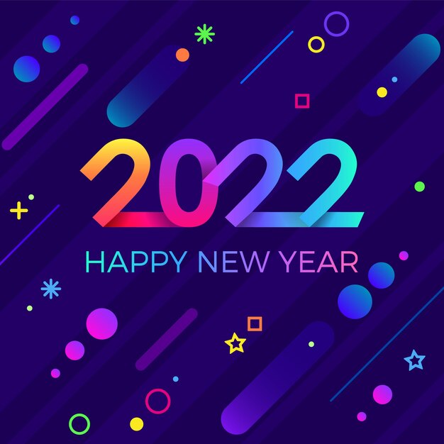 Vector 2022 feliz año nuevo. papel estilo geométrico brillante de memphis para folletos de vacaciones, saludos, invitaciones y tarjetas de feliz año nuevo. vector fondo de vacaciones, cartel o pancarta.