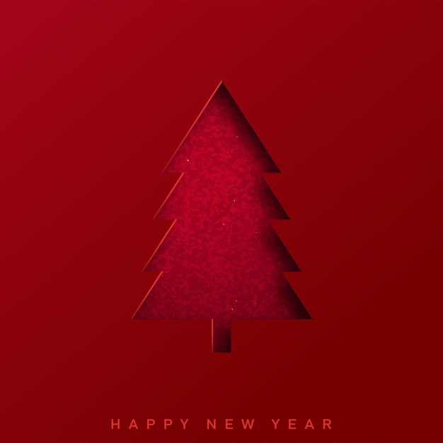 2022 Feliz año nuevo tarjeta cortada en papel rojo con pino. Vector.
