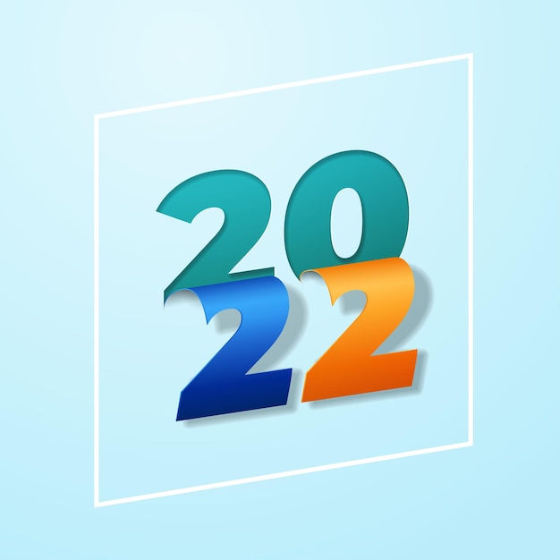 2022 Feliz año nuevo tipografía de papel recortado para la tarjeta de cabecera de la cubierta del cartel o el fondo