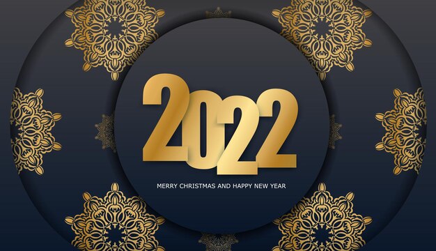 2022 Feliz Navidad Tarjeta de felicitación negra con adorno dorado vintage