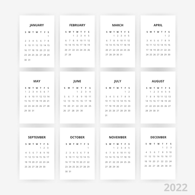 2022 papel de calendario pequeño de monthes. ilustración de vector con mini plantillas.