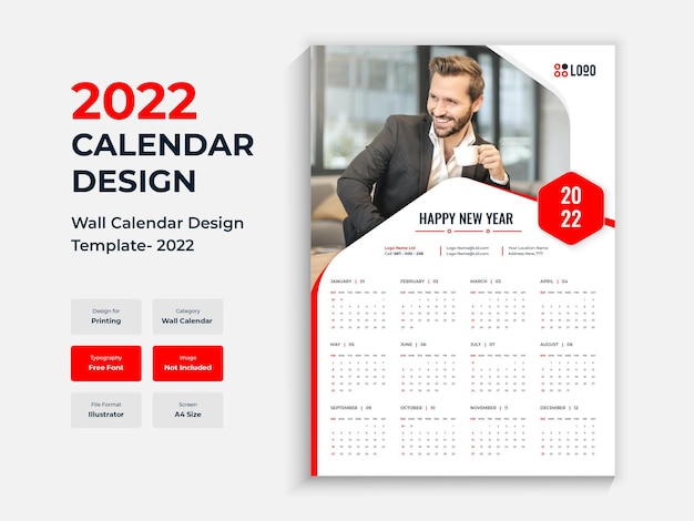 2022 plantilla de diseño de calendario de pared de una sola página colorido planificador de año nuevo multiusos