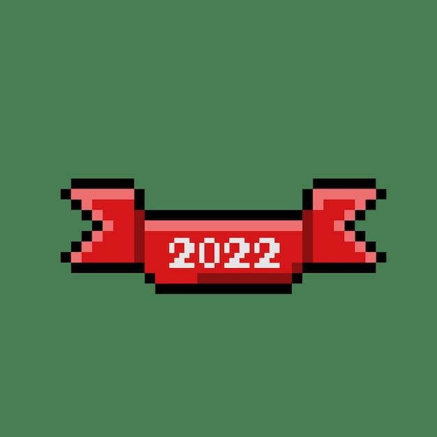 Vector 2022 texto en la cinta roja con estilo pixel art