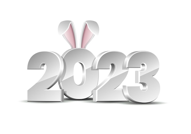 2023 año del conejo Números blancos con lindas orejas de conejo Símbolo del Año Nuevo chino