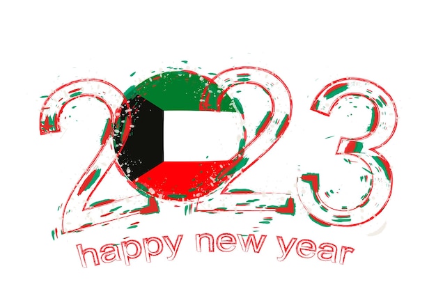 2023 Año en estilo grunge con bandera de Kuwait