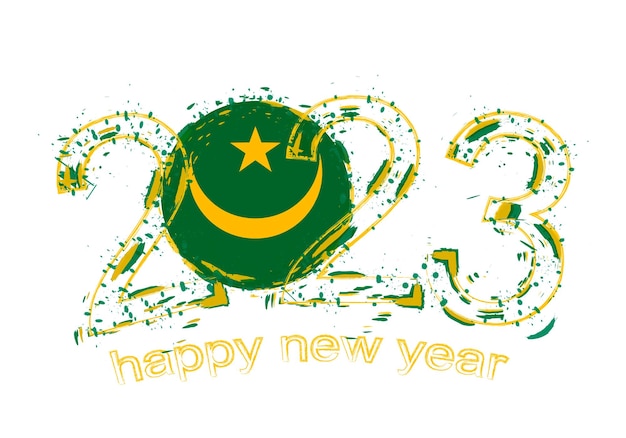 2023 Año en estilo grunge con bandera de Mauritania