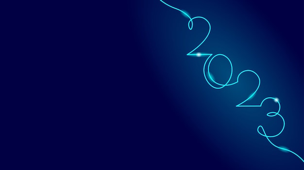 Vector 2023 año nuevo arte de línea continua única tarjeta de felicitación de vacaciones titular decoración fecha números concepto diseño un boceto croquis ilustración vectorial blanca