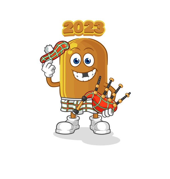 2023 año nuevo escocés con personaje de dibujos animados de vector de gaitas