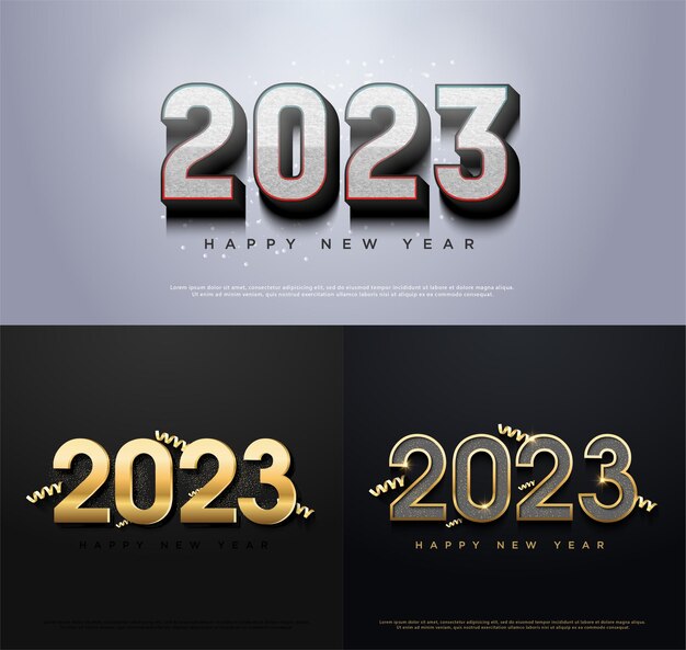 2023 año nuevo con figuras 3d realistas clásicas.