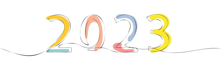 Vector 2023 año nuevo ilustración vectorial de una línea fecha continua dibujada a mano