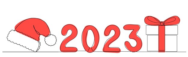 2023 año y regalo vector de dibujo de línea continua