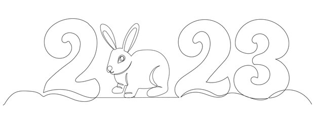 2023 y boceto de conejo dibujo de línea continua dibujo vectorial