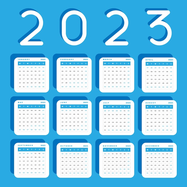 2023 calendario azul diseño plano