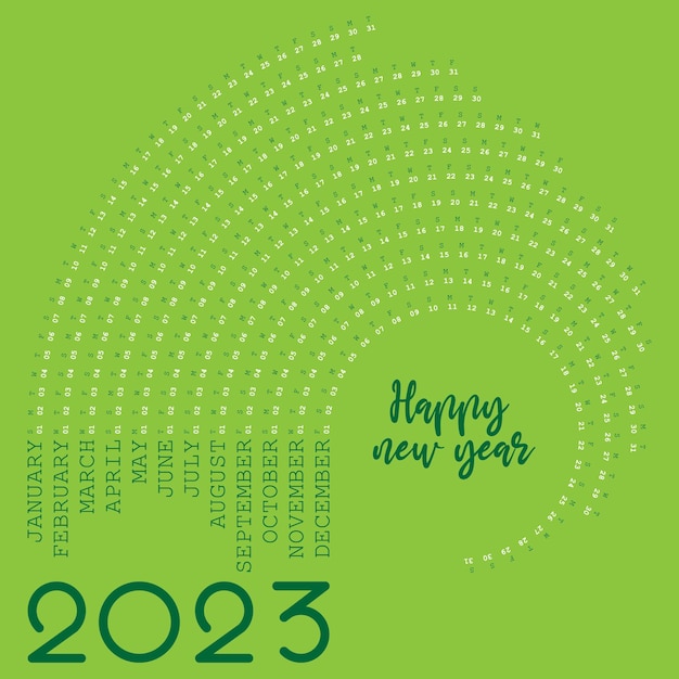 2023 calendario feliz año nuevo tarjeta creativo diseño verde