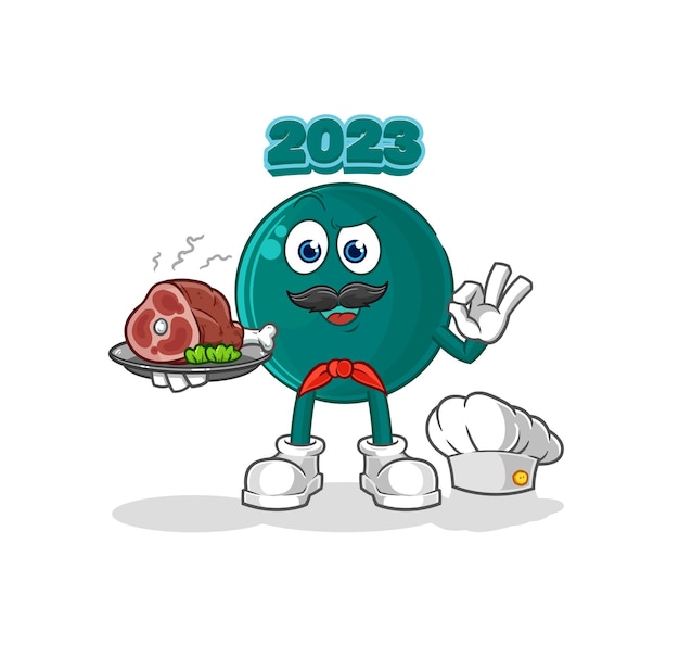 2023 chef con vector de dibujos animados de mascota de carne