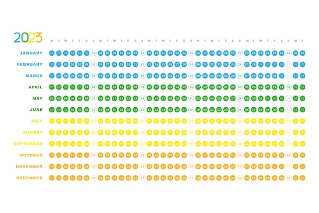 2023 círculos horizontales calendario diseño colorido