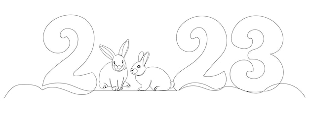 2023 conejos un vector de dibujo de línea continua