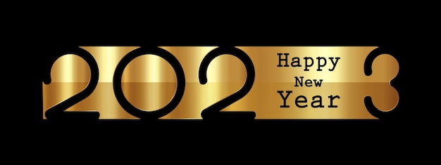 2023 Diseño de banner con el logo dorado de Año Nuevo. Tarjeta de felicitación navideña. ilustración vectorial diseño de vacaciones