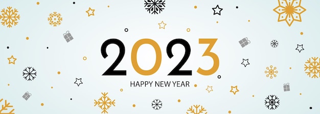 2023 Feliz Año Nuevo Banner. Ilustración de vacaciones aislado sobre fondo claro