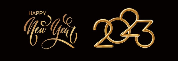 2023 Feliz año nuevo caligrafía de letras a mano Vector elemento de ilustración de vacaciones Elemento tipográfico para cartel de pancarta felicitaciones