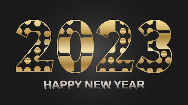 2023 Feliz Año Nuevo Diseño de fondo números dorados con patrón. Tarjetas de felicitación, pancartas, carteles.