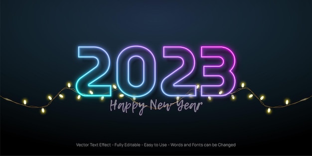 2023 feliz año nuevo estilo de texto en 3d luz de neón editable con luces decorativas