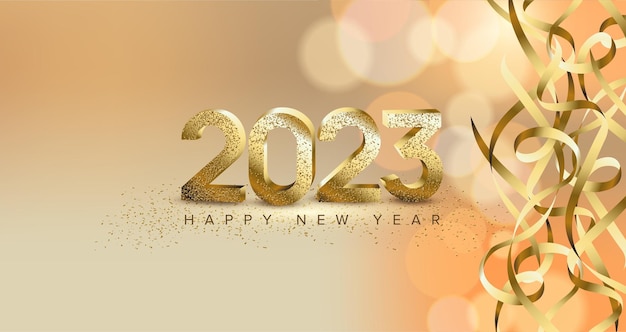 2023 feliz año nuevo con fondo de número de oro 3D Lujo 2023 año nuevo