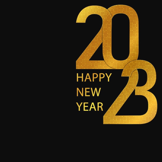 2023 Feliz año nuevo fondo Oro brillo números Vector banner