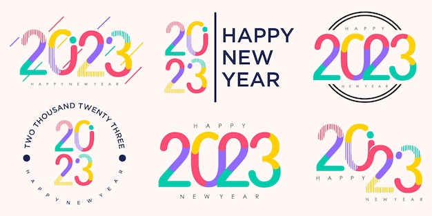 2023 Feliz Año Nuevo logotipo texto diseño colección de 2023 número plantilla de diseño Ilustración vectorial