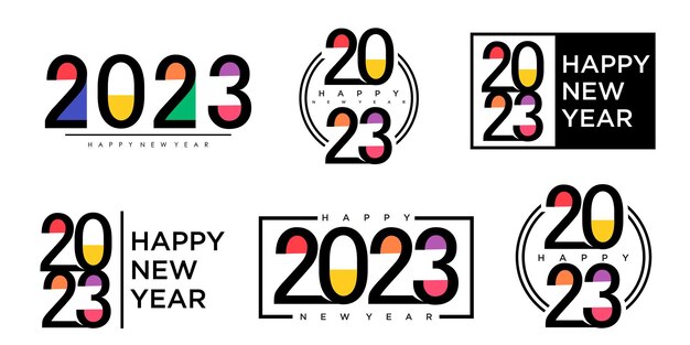 2023 Feliz Año Nuevo logotipo texto diseño colección de 2023 número plantilla de diseño Ilustración vectorial