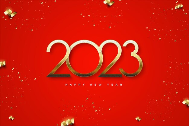 2023 feliz año nuevo con números finos dorados sobre fondo rojo