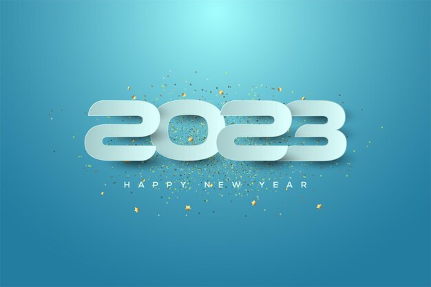 2023 feliz año nuevo con números simples cortados en papel