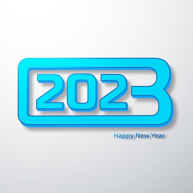 Vector 2023 feliz año nuevo. plantilla de ilustración 3d vectorial festiva.