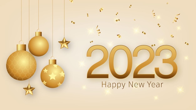 2023 Feliz año nuevo publicación en redes sociales o plantilla promocional con decoración navideña