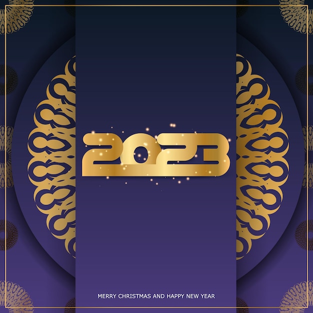 2023 Feliz año nuevo tarjeta de felicitación festiva Patrón dorado en azul