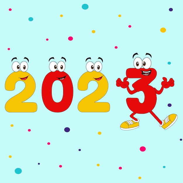 Vector 2023 feliz año nuevo texto cara dibujos animados vector ilustración