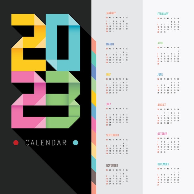 Vector 2023 origami calendar colorido feliz año nuevo diseño vectorial