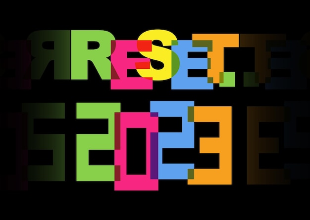 2023 REINICIAR banner de tipografía colorida, concepto de feliz año nuevo Idea de diseño de logotipo, ilustración vectorial