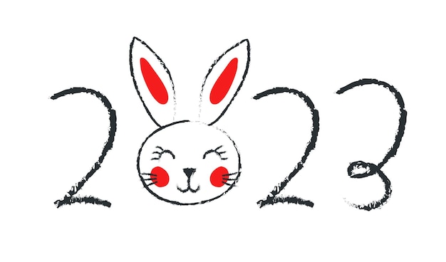 2023 tarjeta de felicitación con estilo de dibujo a mano de conejo