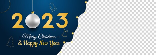 2023 texto dorado Fondo de Navidad con icono dorado de Año Nuevo Fondo transparente con guirnalda realista Concepto de ilustración vectorial
