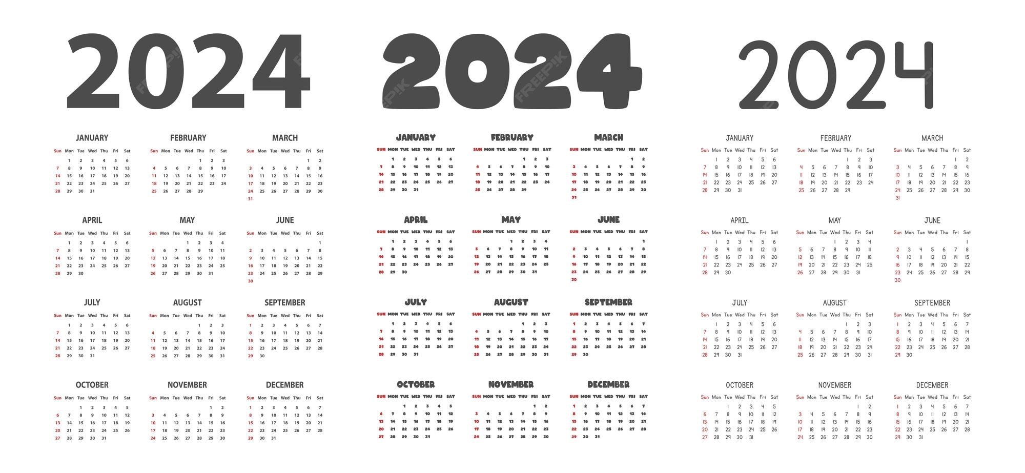 2024 calendario diferentes fuentes ilustración vectorial. calendario