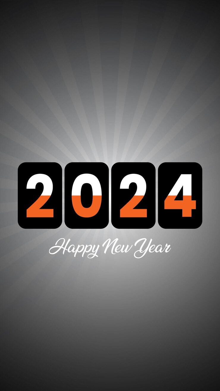 2024 carretes de historias de redes sociales o nuevo año diseño de papel de pared móvil vectorial telón de fondo de gradiente gris oscuro