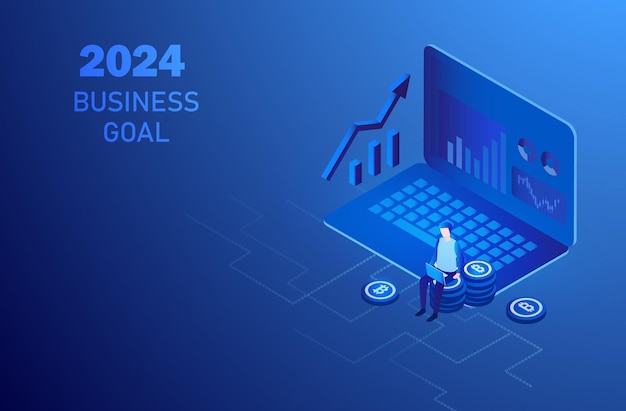2024 concepto de objetivo empresarial ilustración vectorial Logro de beneficios de inversión empresarial
