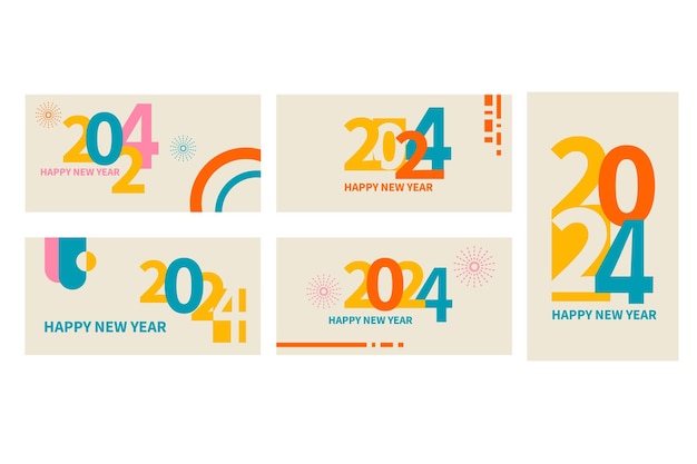2024 Conjunto de carteles de feliz año nuevo Logotipo de diseño de tipografía abstracta 2024 para vector