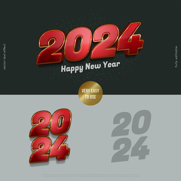 2024 diseño 3D vectorial en negrita roja con efecto de texto editable