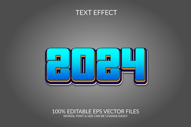 2024 Diseño de plantilla de ilustración de efecto de texto vectorial totalmente editable en 3D