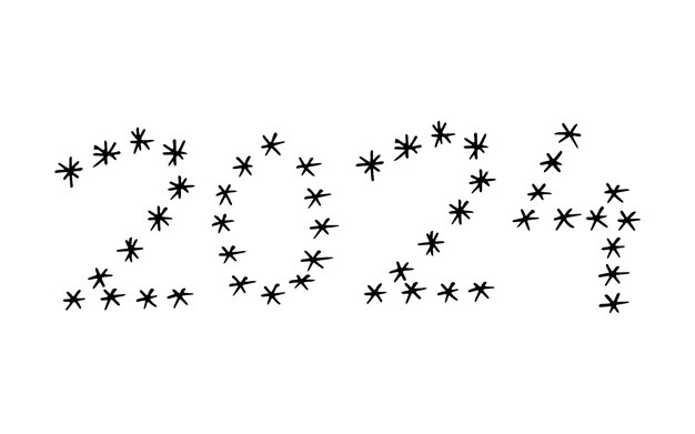 2024 doodle vacaciones vacaciones alegría árbol de Navidad números signo año nuevo año navidad vector